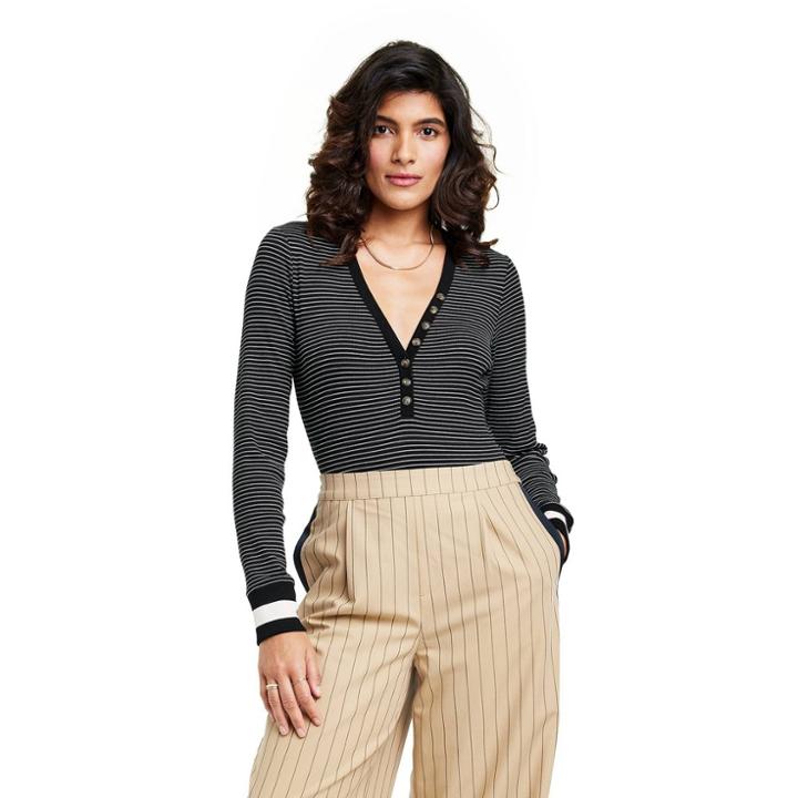 Women's Striped V-neck Bodysuit - La Ligne X Target Black/white Xxs