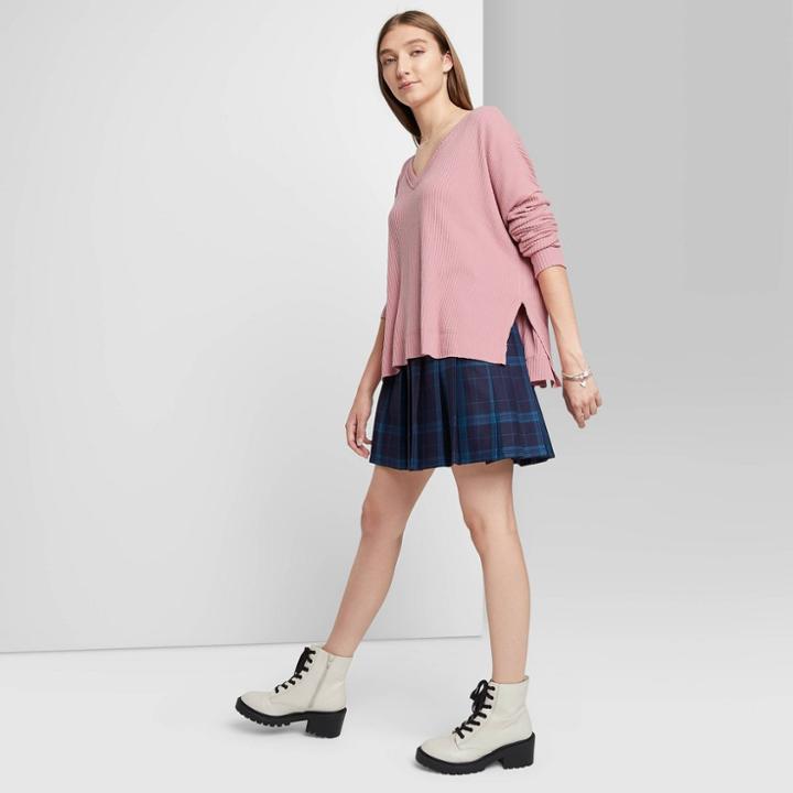 Women's Long Sleeve V-neck Cozy Rib T-shirt - Wild Fable