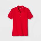 French Toast Girls' Short Sleeve Interlock Polo Shirt With Picot Collar - Red
