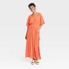 Women's Flutter Short Sleeve Embroidered Kaftan A-line Dress - Knox Rose Coral Orange Floral