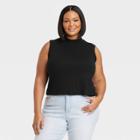 Women's Plus Size Slim Fit Ruched Side-tie Mock Turtleneck Jersey Crop Top - Ava & Viv Black