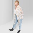 Women's Plus Size Long Sleeve Button-down Chain Print Shirt - Wild Fable White
