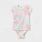 Toddler Girls' Adaptive Tie-dye Short Sleeve Bodysuit - Cat & Jack Almond Cream 5t, Brown/ivory