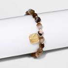 No Brand Gold Plated Sun Charm And Agate Stretch Bracelet - Brown