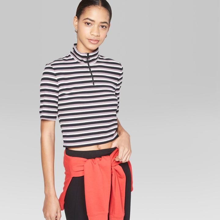Women's Quarter Zip Boxy T-shirt - Wild Fable Black/white