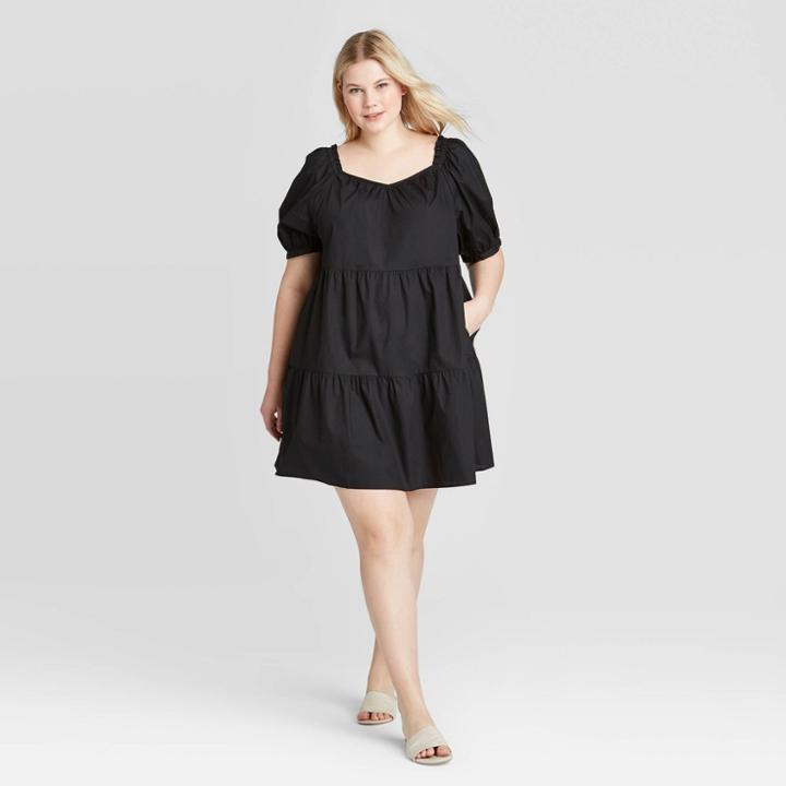 Women's Plus Size Puff Short Sleeve Dress - Who What Wear Black 1x, Women's,