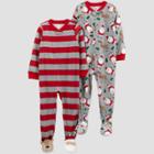 Baby Boys' 2pk Striped Santa Footed Pajama - Just One You Made By Carter's Red/gray