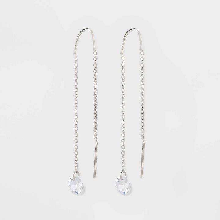 Round Clear Crystal Threader Earrings - A New Day Silver, Women's