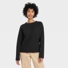 Women's Long Sleeve Boat Neck Ottoman Top - A New Day Black