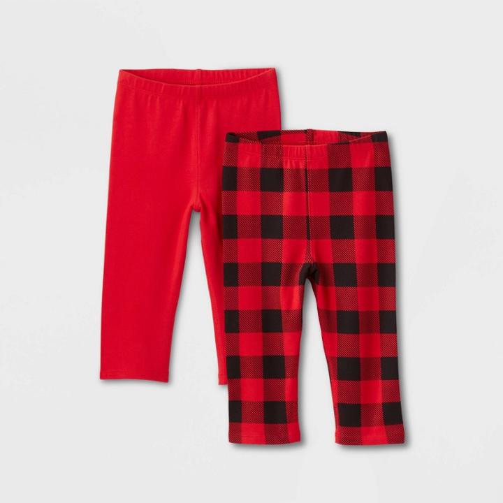 Toddler Girls' 2pk Adaptive Christmas Capri Leggings - Cat & Jack Red