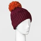 Women's Fleece Lined Knit Ribbed Pom Beanie - Universal Thread Burgundy (red)