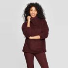 Women's Any Day Long Sleeve Turtleneck Sherpa Pullover - A New Day Burgundy