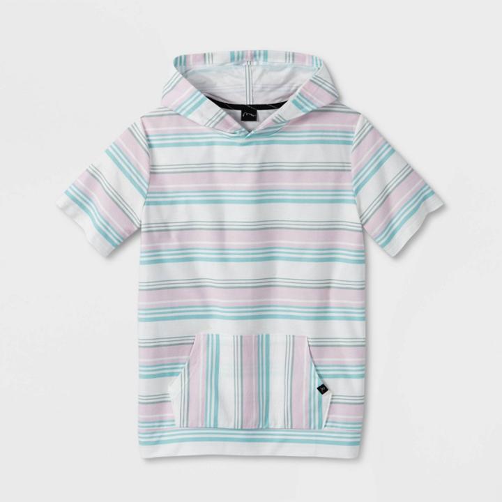 Boys' Striped French Terry Hoodie Sweatshirt - Art Class White/pink