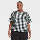 Women's Plus Size Gingham Check Flutter Short Sleeve Top - A New Day Black/white