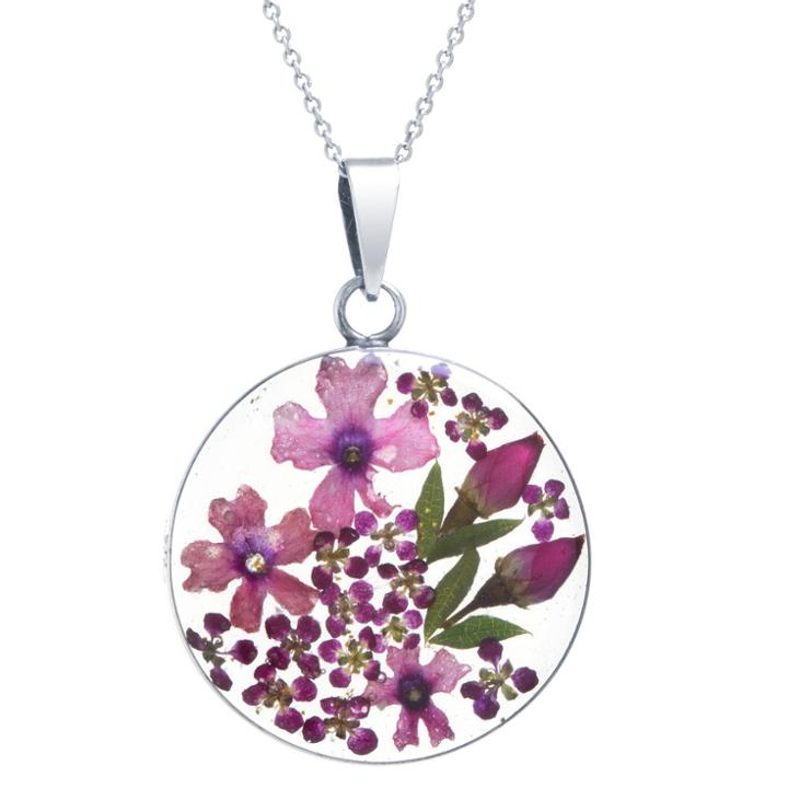 Target Women's Sterling Silver Burgundy Pressed Flowers Small Round Pendant (18), Burgandian Wine