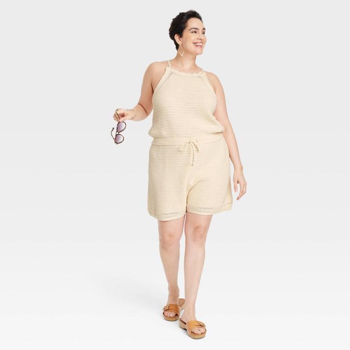 Women's Plus Size Tie-front Romper - Universal Thread Cream