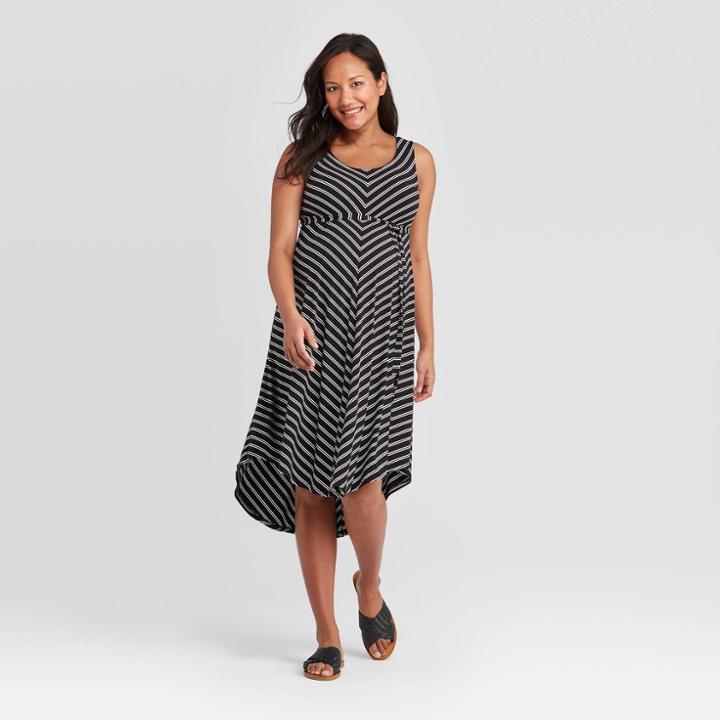 Maternity Striped Sleeveless Knit Bias Midi Dress - Isabel Maternity By Ingrid & Isabel Black/white L, Women's, Size: Large, Black White