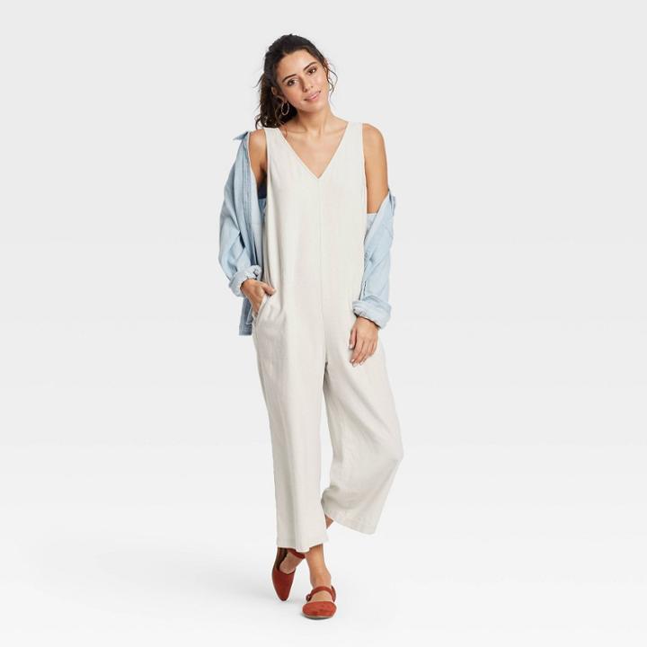 Women's Sleeveless Cropped Jumpsuit - Universal Thread Cream