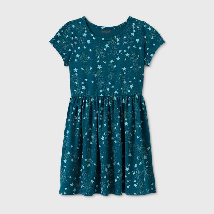 Girls' Short Sleeve Star Print Knit Dress - Cat & Jack Teal