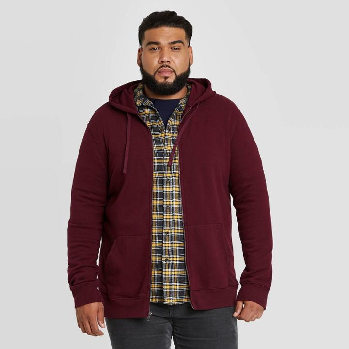Men's Big & Tall Regular Fit Full Zip Fleece Hoodie Sweatshirt - Goodfellow & Co Dark Red
