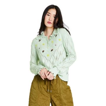 Women's Floral Embroidered Collared Pullover Sweater - Sandy Liang X Target Green Xxs