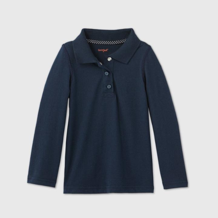 Toddler Girls' Adaptive Long Sleeve Polo Shirt - Cat & Jack Navy