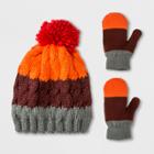 Toddler Boys' Striped Hat And Mitten Set - Cat & Jack Red