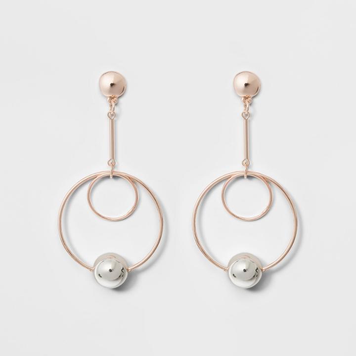 Two Circles And Bead Earrings - A New Day Rose Gold