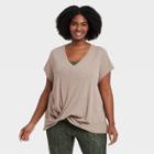 Women's Plus Size Short Sleeve Twist-front Ribbed T-shirt - All In Motion Light Olive 1x,