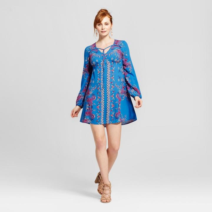 Women's Long Sleeve Tie-front Dress - Xhilaration (juniors') Blue