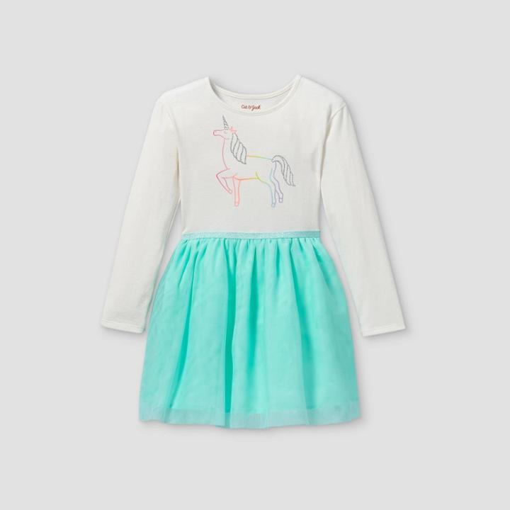 Girls' Unicorn Tulle Long Sleeve Dress - Cat & Jack Cream