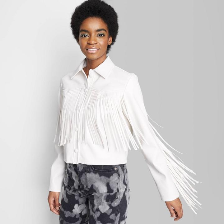 Women's Fringe Cropped Faux Leather Jacket - Wild Fable White
