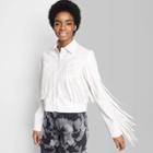 Women's Fringe Cropped Faux Leather Jacket - Wild Fable White