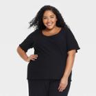 Women's Plus Size Short Sleeve Scoop Neck Ribbed T- Shirt - Ava & Viv Black X