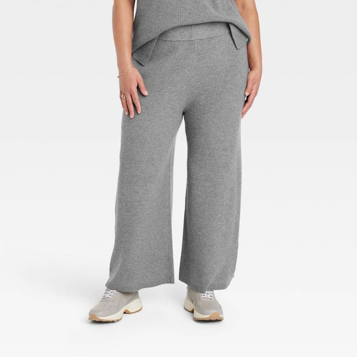 Women's Plus Size High-rise Ribbed Sweater Wide Leg Pants - A New Day Gray