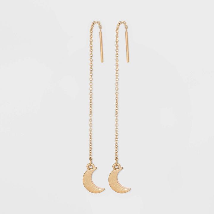 Moon Charm Threader Earrings - Universal Thread Worn Gold