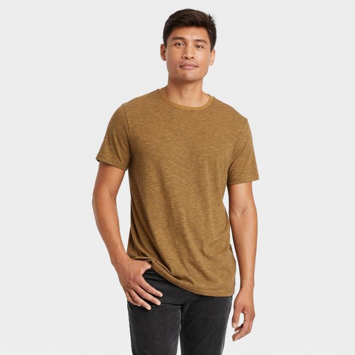 Men's Pinstripe Standard Fit Short Sleeve Crewneck T-shirt - Goodfellow & Co Brown/pin