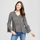 Women's Polka Dot All Over Pleated Tulip Sleeve Blouse - Spenser Jeremy Black/white Xl, White Black