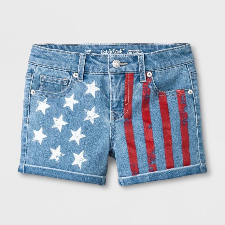 Plus Size Girls' Folded Hem Stripe Shorts - Cat & Jack Light Wash