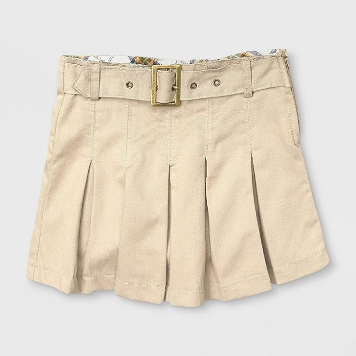 Eddie Bauer Girls' Pleated Scooter With Belt Khaki (green)