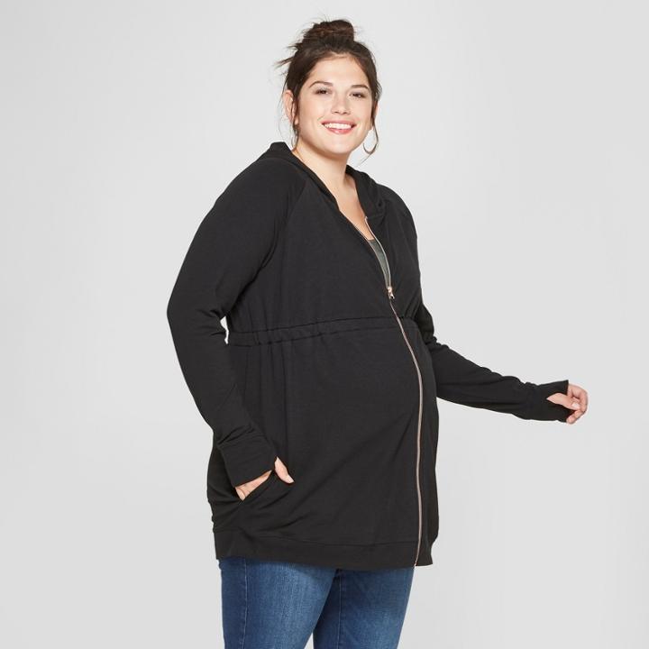 Maternity Plus Size Long Sleeve Zip Hoodie - Isabel Maternity By Ingrid & Isabel Black