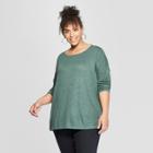 Women's Plus Size Asymmetric Long Sleeve Knit Top - Ava & Viv Green