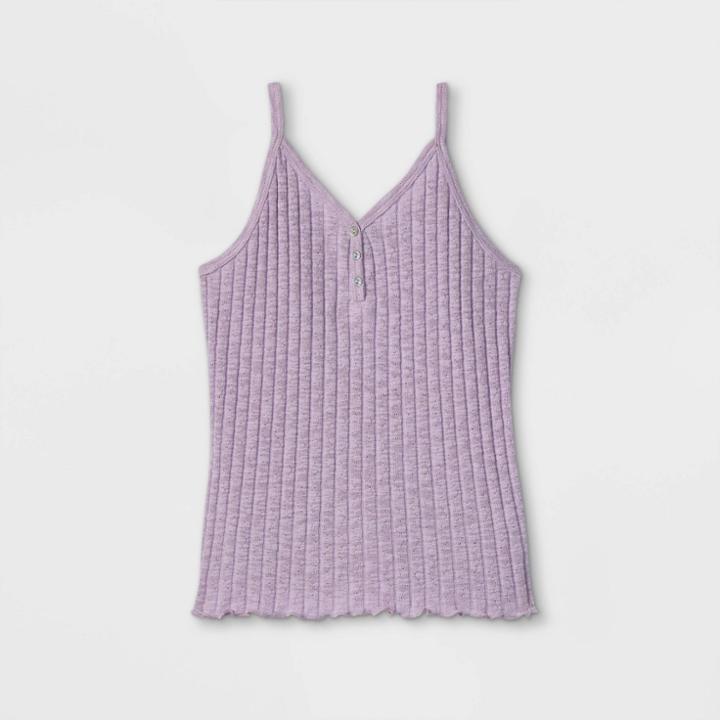 Girls' Rib-knit Button-front Henley Cami Tank Top - Art Class Purple