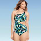 Women's Slimming Control One Shoulder One Piece Swimsuit - Beach Betty By Miracle Brands Black