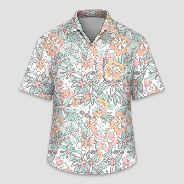 Men's Spongebob Squarepants Short Sleeve Graphic Button-down Shirt - White