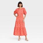 Women's Polka Dot Puff Short Sleeve Dress - Who What Wear Orange