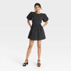 Women's Puff Short Sleeve Back Cut Out Dress - A New Day Black