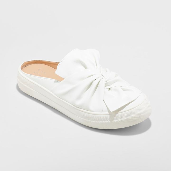 Women's Monisha Sneakers Knot Slip On Mule Backless - A New Day White
