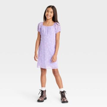 Girls' Puff Cap Sleeve Chiffon Dress - Art Class Light Purple Floral
