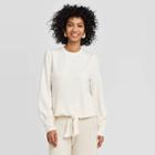 Women's Long Sleeve Crewneck Tie Front Top - A New Day Cream Xs, Women's, Ivory